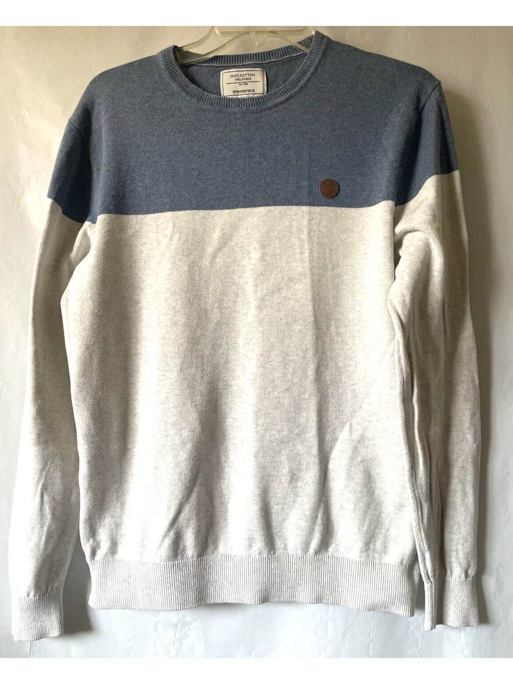 Springfield Basic Block Jerse Polo Sweater Blue 100% COTTON Melange Size M